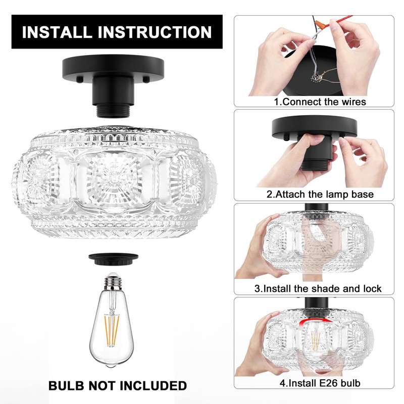 OYKYOHEI Semi Flush Mount Ceiling Light, Globe Glass Ceiling Light