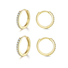 3 Pairs of Hoop Earrings Silver Earrings for Women, Small Earrings Set with Zirconia, 925 Silver Gold-Plated Hoop Earrings, Hypoallergenic, Small Sleeping Hoop Earrings Silver/Gold, 8 mm/10 mm/12 mm,