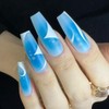 Redykat 24PCS Blue Matte Coffin Press On Nails, White Stripe