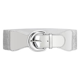 JASGOOD Women Wide Stretchy Vintage Belt Dress Elastic Waist Belts for Women Dress (Silver,Belt Length 112cm,Fits Waist 42-49 Inch)