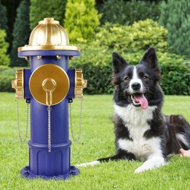Dog Fire Hydrant Pee Post Puppy Pee Training Post Garden Statue, Blue & Gold Fire Hydrant Outdoor Figurines Decor for Yard Garden Lawn Patio (Large)