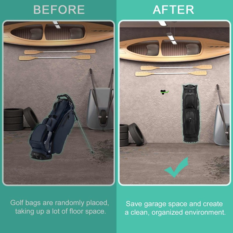 FEYRUN Wall Mounted Golf Bag Hook, 2 Bags Storage Racks