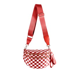 FEIBOON Spacious Checkered Nylon Crossbody Bag Bum Bag Checkered Handbags Wallets for Women (Red Checkered)