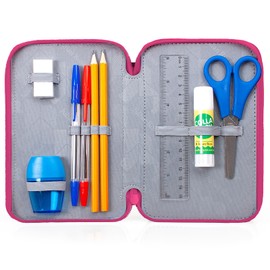 Julian Ross Children's Pencil Case, 3 Organised Compartments, Pencil Case Boy Filled with Stationery, Boys and Girls School Pencil Case, 45 Pieces for School, Glue Stick, 20 cm, kitten plush, Pencil