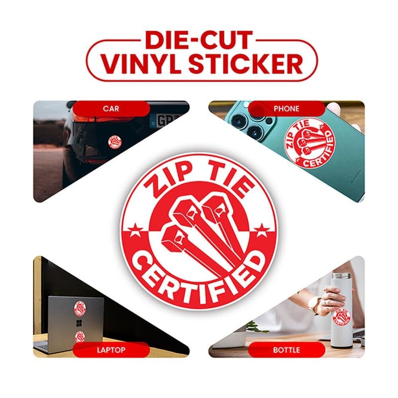 Zip Tie Certified Funny Stickers - Technician Decal (3, 3x3