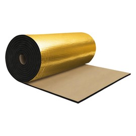 X AUTOHAUX 197mil 5mm 16.14sqft Sound Deadening Mat Aluminum Foil Heat Shield Material Self Adhesive for Hood Boat Engine Cover 118.11"x19.69" Gold Tone