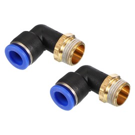 PATIKIL 3/8" Push to Connect Fitting, 2 Pack PT Male Thread 90 Degree Connect 10mm Tubing Elbow and Straight Combination Air Tube Fitting Pneumatic Quick Connect Adapter, Blue