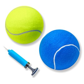 Pet Fit For Life Giant Tennis Ball 2-Pack - Unleash The Fun with These Oversized Tennis Balls for Dogs - Includes Bonus Handheld Pump