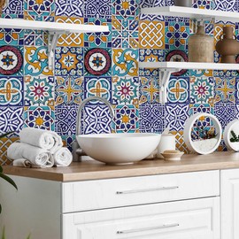 RE-COVERTILES - PS00033 Tile Stickers Bathroom and Kitchen 10 Pieces 20 x 20 cm PVC Wall Decoration Waterproof Tiles Mosaic Style Azulejos Cement Tiles