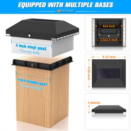 VOLISUN 4x4 Solar Post Cap Light Outdoor Waterproof 16pack,Solar Fence - Post Lights for 4x4 Wooden/Vinyl Post,Black Deck Cap Light Solar Powered for Garden/Patio/Porch