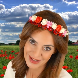 Flower Headband "Florentina" with White/Red/Pink Flowers and Berries Hair Accessories - Wedding Hen Women Oktoberfest Summer Party Folk Festival Christmas Carnival Fancy Dress (Flortina