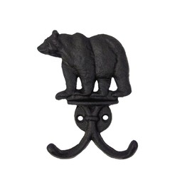 TG,LLC Treasure Gurus Cast Iron Metal Bear Double Wall Coat Hat Key Rack Holder 2 Hook Storage Hanger Home Decor