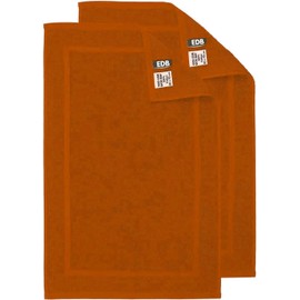 EDB Pack of 2 Terry Toweling Bath Mats Set 100% Cotton Maximum Absorbency Quick Dry 50 x 70 cm Machine Washable Soft 1000-GSM (Orange.)