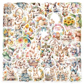 50PCS Easter Day Stickers, Easter Bunny Egg Basket Stickers for Kids & Toddlers, Vinyl Cute Stickers Set for Party Decoration Adults Boys Girls
