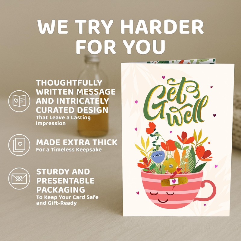 Decorably Pink and Gold Foiled 5x8in Individual Get Well Card