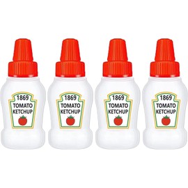 WXOIEOD 4 Pieces Mini Ketchup Bottle for Bento Box Accessories, 1 oz Condiment Squeeze Bottles Empty Plastic Salad Dressing Container Tomato Ketchup Condiments Squirt Squeezable Jar for Sauces Syrup