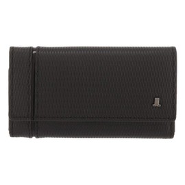 Lanvin Collection Leather Combine Men's Key Case, Cowhide Leather, Glass Leather, Line-like, Functional, Sharp Metal Logo, Gift Black, [10] Black