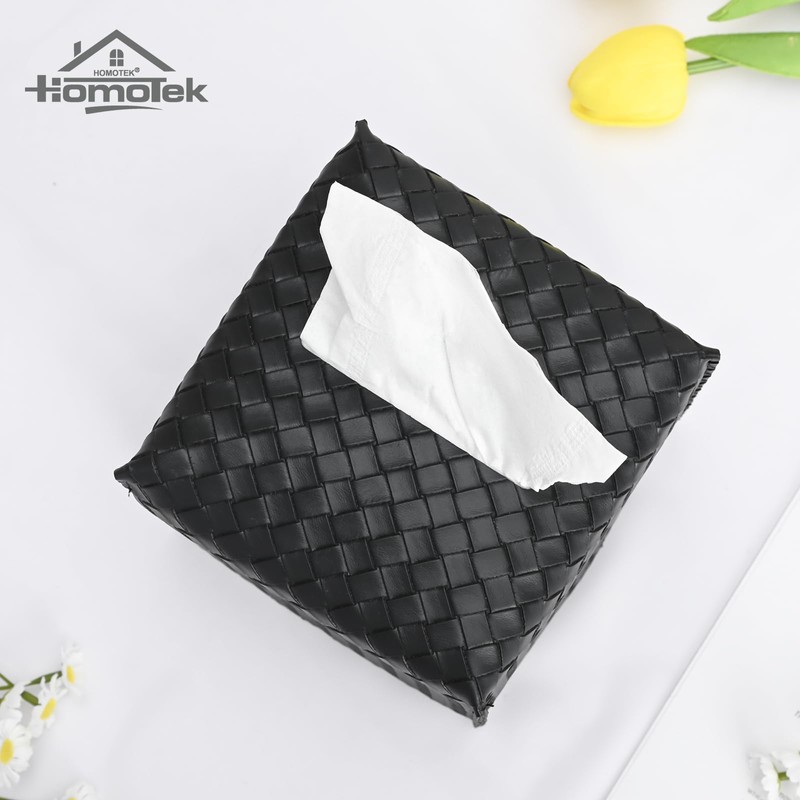 HOMOTEK 2 Pack Tissue Box Cover, Square PU Leather Tissue