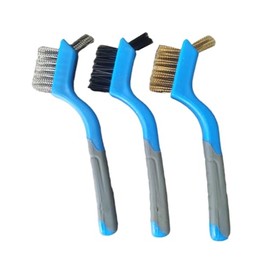 3Pcs Wire Brush Set, Nylon/Brass/Stainless Steel Wire Brushes Bristles with Curved Handle Grip for Cleaning, Rust Removal, Dirt Cleaner, Paint Scrubbing (Blue Body, 3)