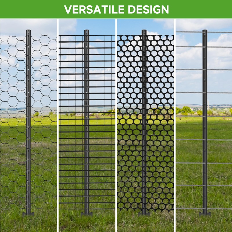 LYDTICK 10Pack Fence Posts 4.8Ft in Bulk, Metal Fence Stakes