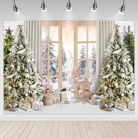 Avezano 10x8ft Christmas Backdrop Xmas Tree Christmas Window Snow Scene Photography Background Winter Holiday Family Portrait Kids Newborn Portraits Backdrops Photo Studio Props