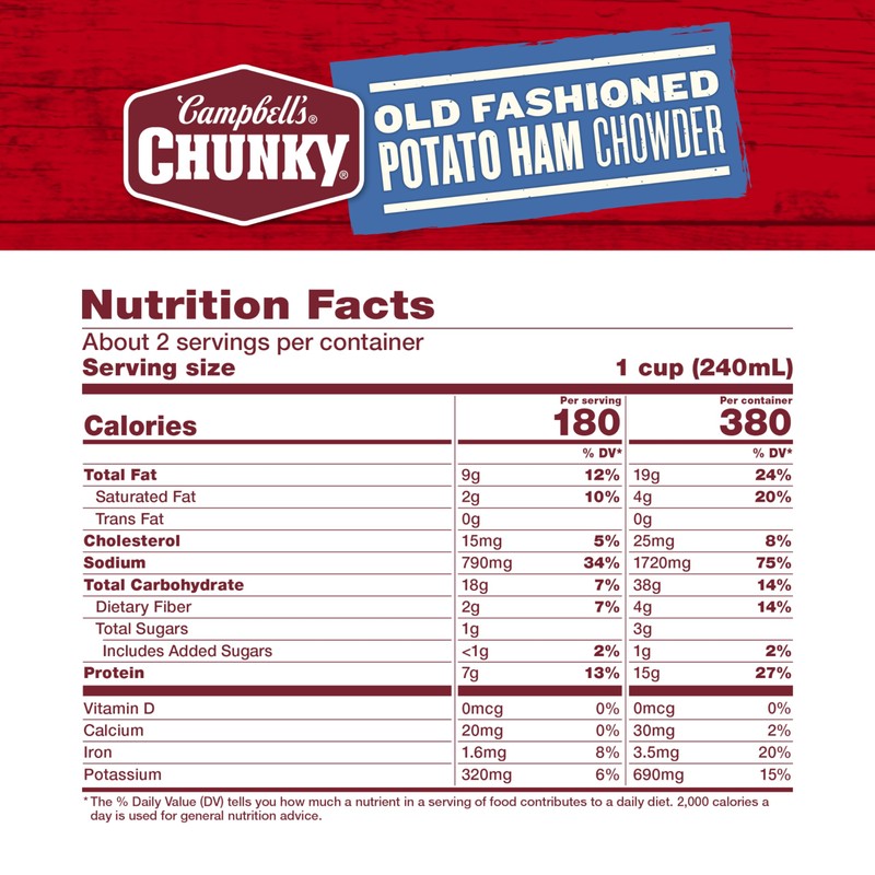 Campbell's Chunky Soup, Old Fashioned Potato Ham Chowder, 18.8 Ounce