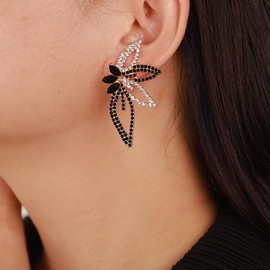 Denifery Butterfly Studs Earrings Boho Vintage Rhinestone Statement Earrings Angel Wings Crystal Earrings Shiny Leaf-shaped Flower Stud Earrings Wedding Jewelry Gifts for Women
