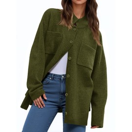 Saodimallsu Womens Button Up Knit Cardigans Oversized Collared Casual Long Sleeve Open Front Fall Sweater Jackets Army Green
