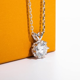 AimiIee 2CT Moissanite Pendant Necklace White Gold Plated Silver Necklac D Color VVS1 Lab Created Diamond Necklace for Women with Certificate