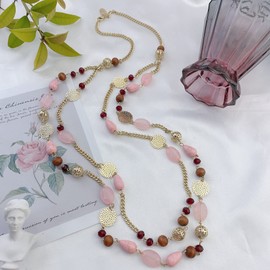 Bocar Long Necklaces for Women Trendy, Boho Layered Crystal Beaded Collar Necklaces for Women Fashion Statement Necklaces Jewelry (NK-10084-Pink)