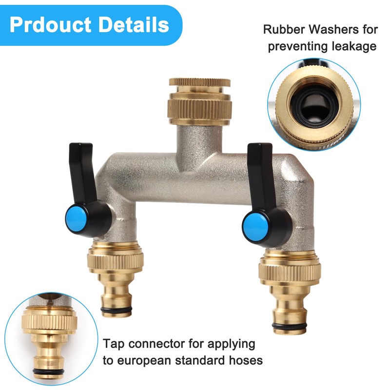 Water Distributor 2 Way, Brass Water Connection Distributor, Extended Handle