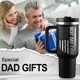 ROSTANTEN Dad Gifts Fathers Day Gifts for Dad from Daughter Son Kids Wife Best Dad Ever Gift Father Birthday Gift Ideas 40oz Travel Cup Insulated Tumbler with Handle & Straw