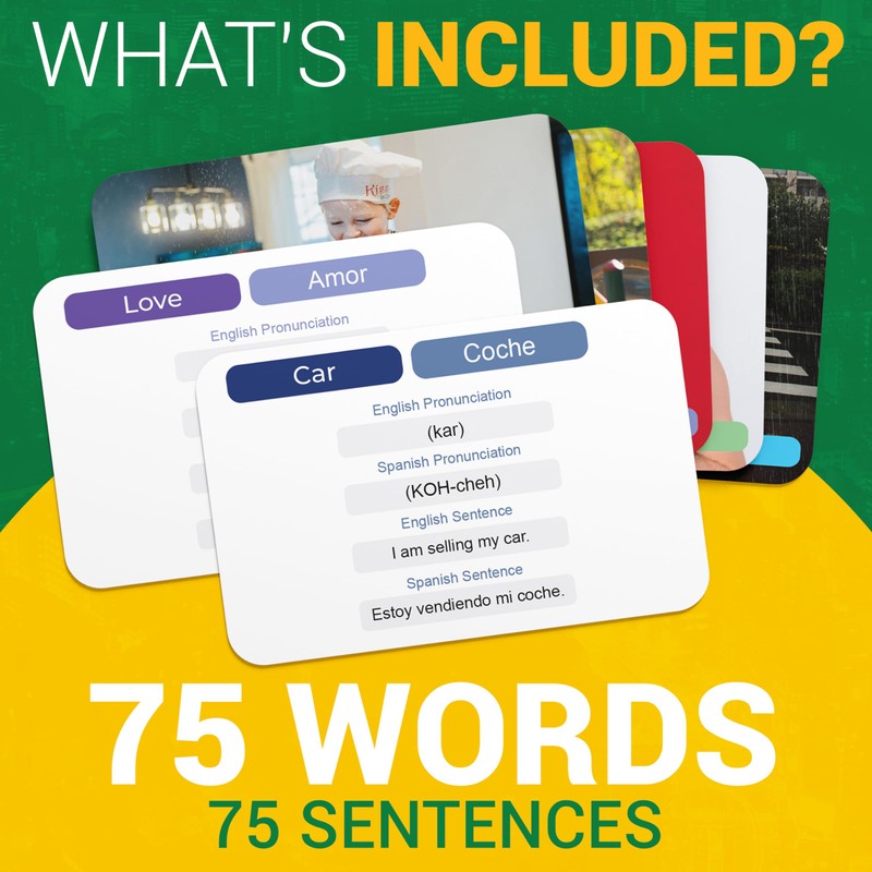 Spanish Vocabulary Flash Cards for Kids and Adults – 75