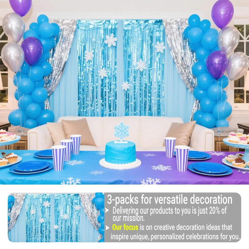 Extra Wide Blue Silver Foil Fringe Curtains, 9.9x6.5ft Birthday Decorations