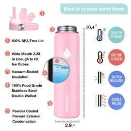 SENDESTAR Stainless Steel Wide Mouth Water Bottle 24oz Double Wall Vacuum Insulated Leak Proof Bottle with New Flex Straw Lid & Spout Lid XIN-PH-0750-1