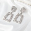 ATIMIGO Rectangle Statement Dangle Earrings Large Metal Geometric Earrings Silver