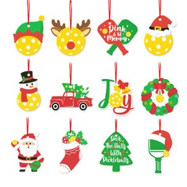 Xylolfsty Christmas Funny Pickleball Ornaments Set of 12 Arcylic Pickle Ball Gift Tags for Pickleball Players Coach Team Members Christmas Decorative Pickleball Keychain