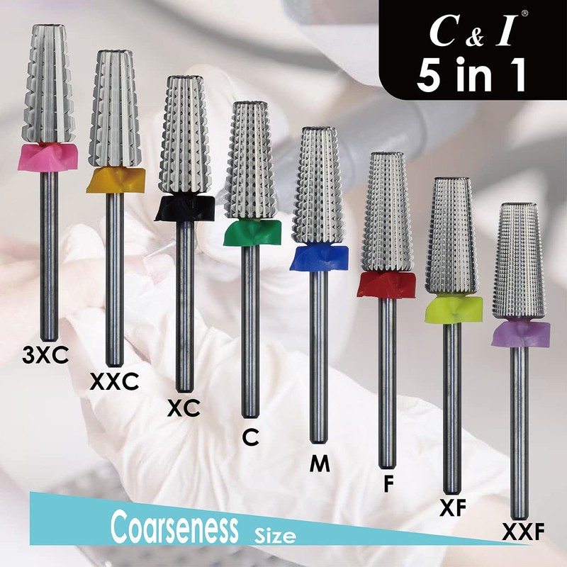 C&I 5 in 1 Multi-function Tapered Shape Nail Drill, Professional