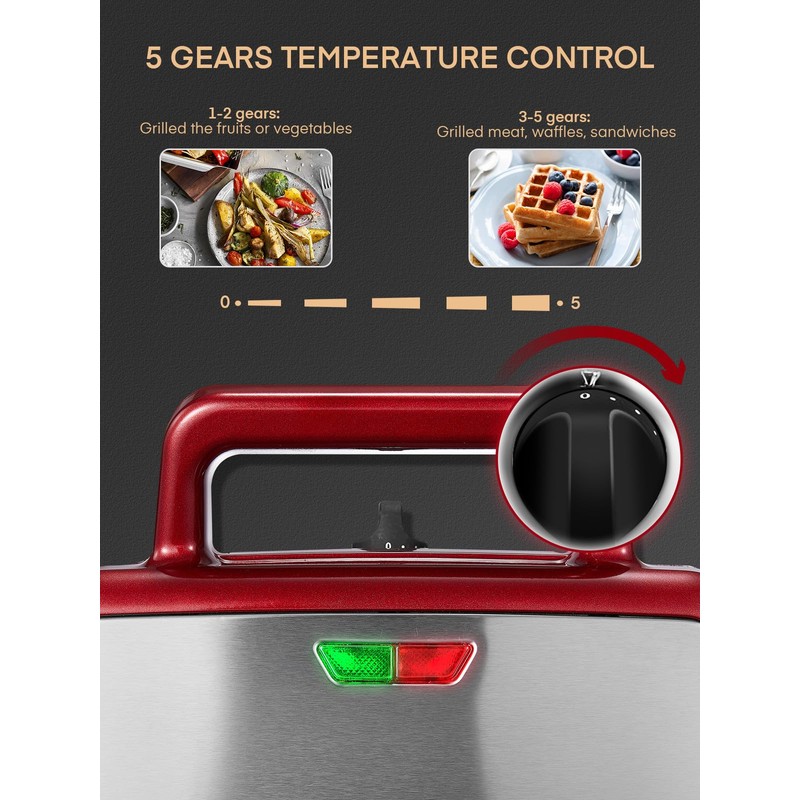 FOHERE Waffle Maker 3 in 1 Sandwich Maker 1200W Panini