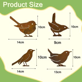 LEMLIN Vögel Gartenstecker 4er Rost Deko Gartendeko für Draußen, Gartendekos Für Draußen Wetterfest, Garten Deko Draußen, Gartenstecker Rost, Für Holz Zaunfiguren Gartendeko