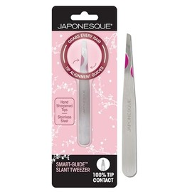 JAPONESQUE Pinzas de Precisión Smart Guide Slant: Herramienta de Depilación de Cejas con Punta Inclinada, Acero Inoxidable.