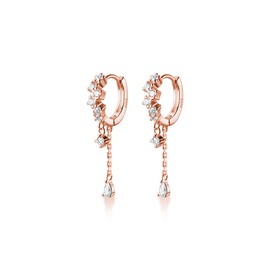 SLUYNZ 925 Sterling Silver CZ Hoop Earrings Dangle for Women Teens Girls Teardrop Huggie Earrings Drop Water Droplets Dangle Earrings Drop (C-rose gold)