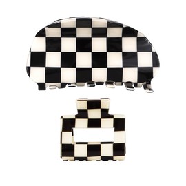 Chess Board Hair Clips for Women Cute Checker Claw Clip for Girls Hair Clips Claw Hair Accessories Medium Small Size Black White, 2 Pack
