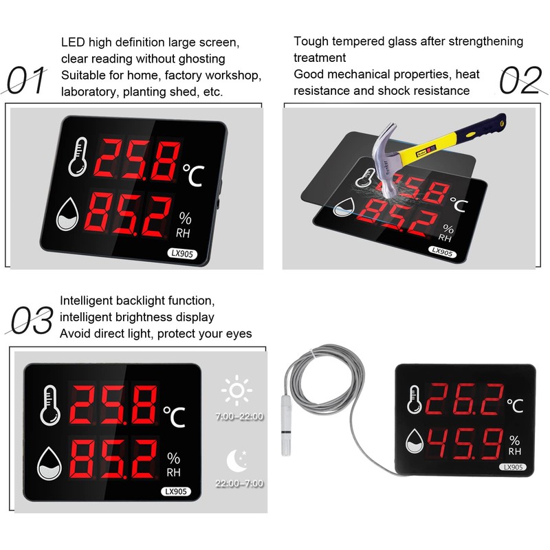 Digital Temperature Humidity Meter with External Probe LED Display Indoor