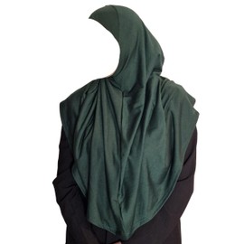 One Piece large Hijab cotton/Jersey women instant Amira Khimar Instant scarf islamic salah prayer clothes (Forest Green)