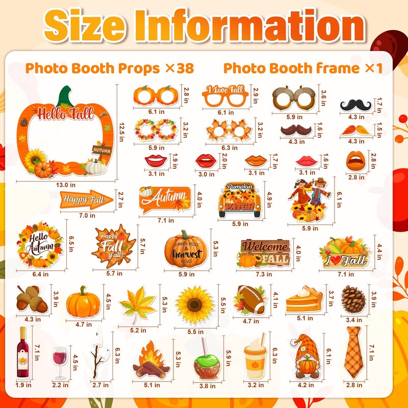 39Pcs Fall Photo Booth Props, Fall Festival Decorations, Pumpkin Frame