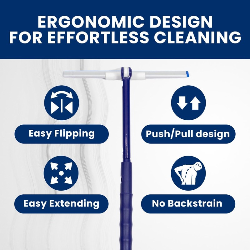 Squee-Jay Extendable Shower Squeegee with 180-Degree Rotating Blade for Push/Pull