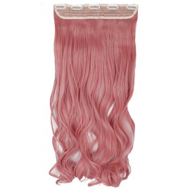 24 Inch One Piece 3/4 Clip in Hair Extensions Curly Silky Hairpieces Wavy Heat Resistant - Ash Pink(Length:60cm,Weight:120g)