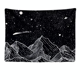 Ulticool – Decorative Wall Tapestry Bedroom - Mountains Nature Space Black White - 200 x 150 cm Large – Fabric Wallpaper – Tapestry Aesthetic Wall - Panoramic Decoration