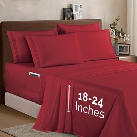 Elegant Comfort 6-Piece Sheet Set, Extra Deep 18-24 Inch Pockets - 3-Line Embroidery, Moody Shades, Soft Microfiber for Thick Mattresses - Color: Marine Teal, Size: Queen